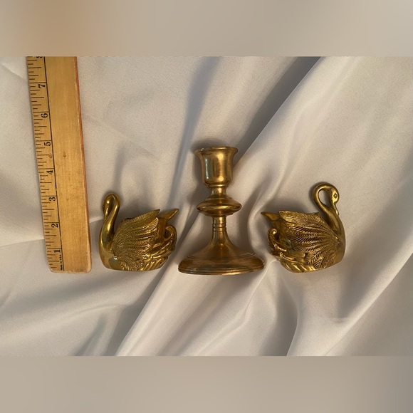 Solid Brass Swan Candleholder Set plus a single candleholder for a trio of light - Picture 9 of 9